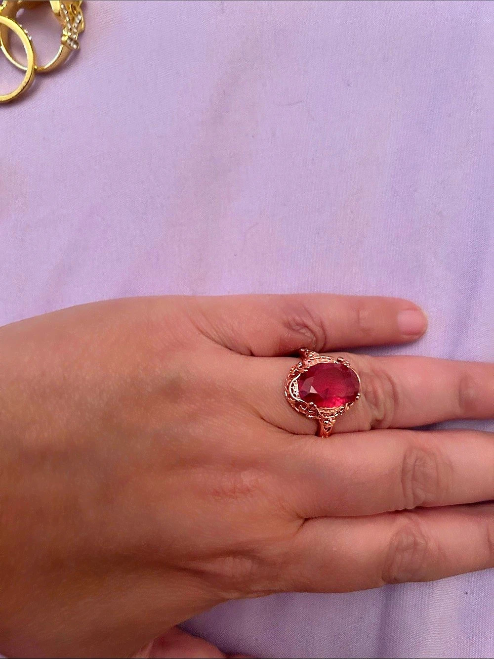 Red Stone Gold-Tone Ring